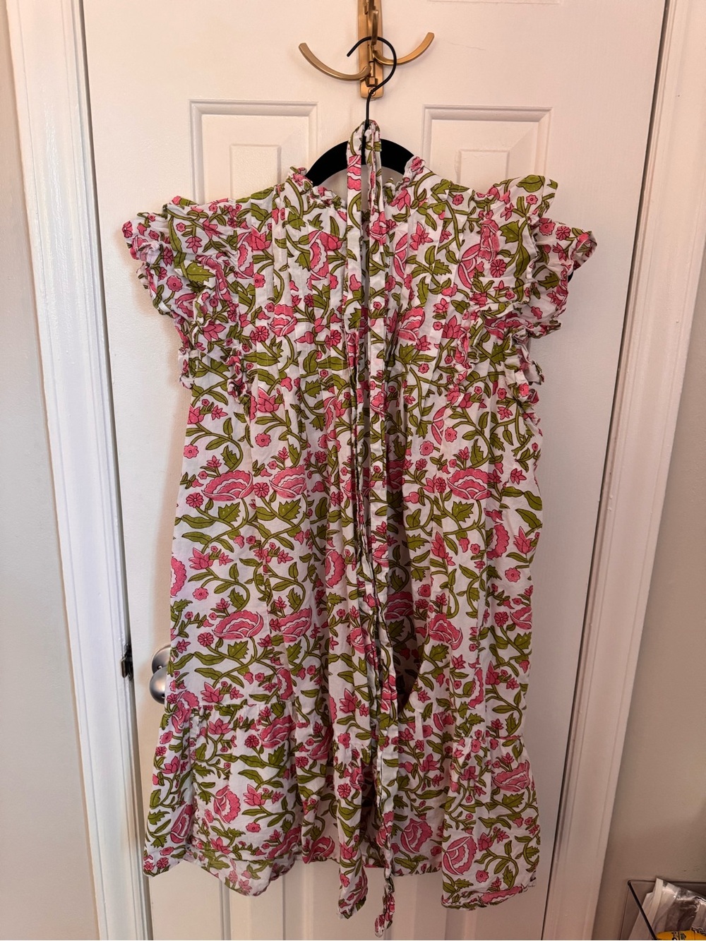 Victoria Dunn Jasmine Mini in Petal Pink | Floral Tie-Front Ruffle Sleeve Dress